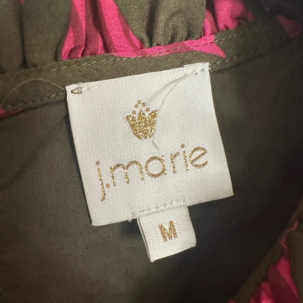 J. Marie Pink and Green Patterned Blouse size M - Picture 2 of 6